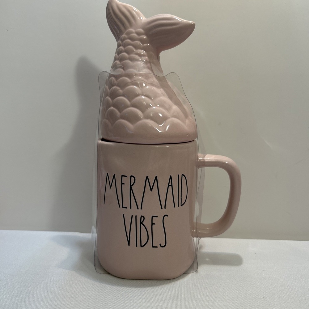 Rae Dunn Mermaid Vibes w/ Tail Topper Light Pink Mug Cup Artisan Collection New